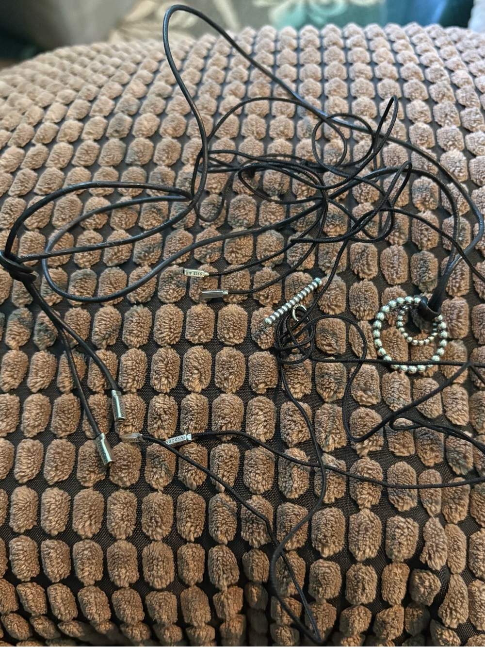 Pandora Black Fabric String Necklace with Briole Lock set of 3